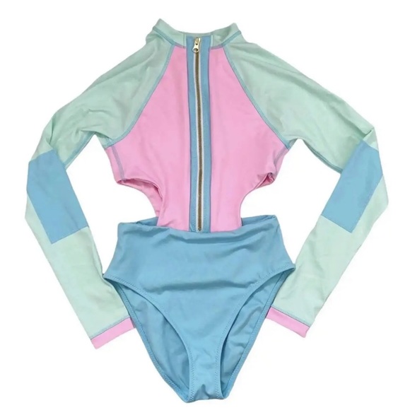 NWT LoveShackFancy X Hurley Zip-up Cut Out Swimsuit Barbie Monokini bodysuit - Picture 8 of 11